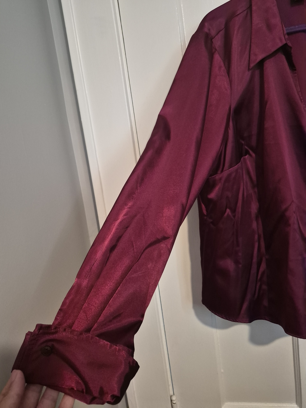 Silky Wrap-Front Blouse in Deep Wine - Picture 5 of 6
